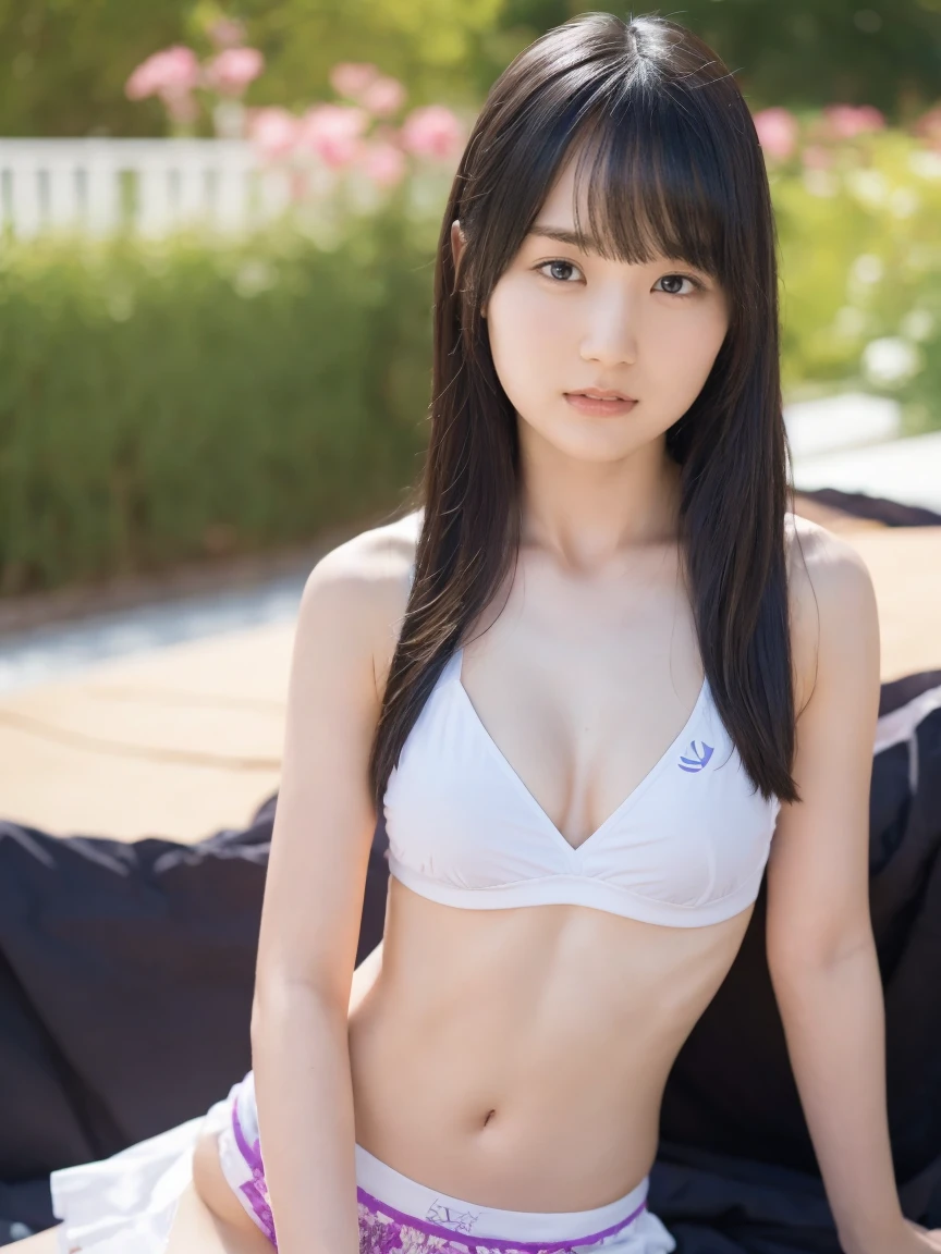 masterpiece, high-quaiity,(Correct Anatomy),Raw Photos, Photorealistic、Cute face,well-proportioned face、Embarrassed look,High resolution,Super detailed,Fine details,Very detailed,very realistic eyes and face,Realistic students,Sharp Focus,natural light,day light,high quality,(Japanese)、She's cute like a Korean idol,Black Hair,(white micro bikini),(She is pulling down her bikini panties with her hands),The front of the body is facing the camera、the body foward to camera,Standing in a general store、Spreading her legs,(spread legs wide),(She has her legs spread apart, exposing her crotch),(10years old),10age、(girl),solo、outside,long hair,Long Hair,Knees spread wide,Thighs wide apart,Looking at the camera,flat chest,Narrow waist