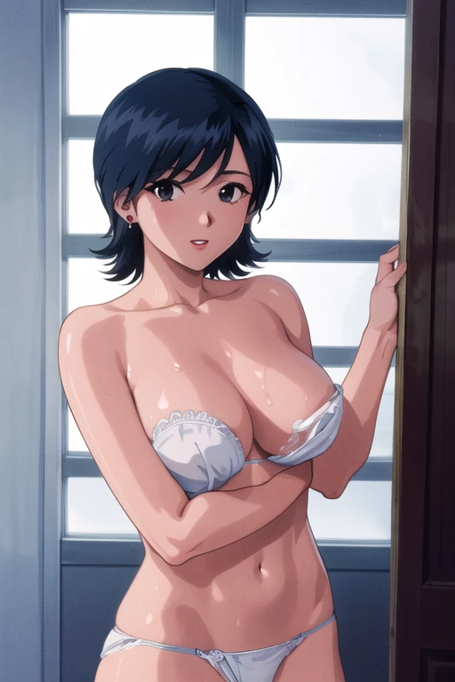 (best quality, ultra-detailed, anime picture, game cg, art cg, photorealistic, movie lighting, realistic lighting shaded, unity 8k wallpaper), (solo), (Miki), navy blue hair, nude, nipple, large breasts, close eyes, open mouth, lipstick, perfect face,  ((elaborately designed luxury panties for adults, panties high definition images, draw panties with super precision)), extremely detailed texture, vulgarity, nose blush, sexy pose, in linshop, (((touching her clitoris and breast herself with her hand))), squatting with legs apart, ((spread legs wide)), show off wet panties, close up wet panties, (alone:1.5), ((showing off her panties with her fingers inserted for masturbation)), masturbating 