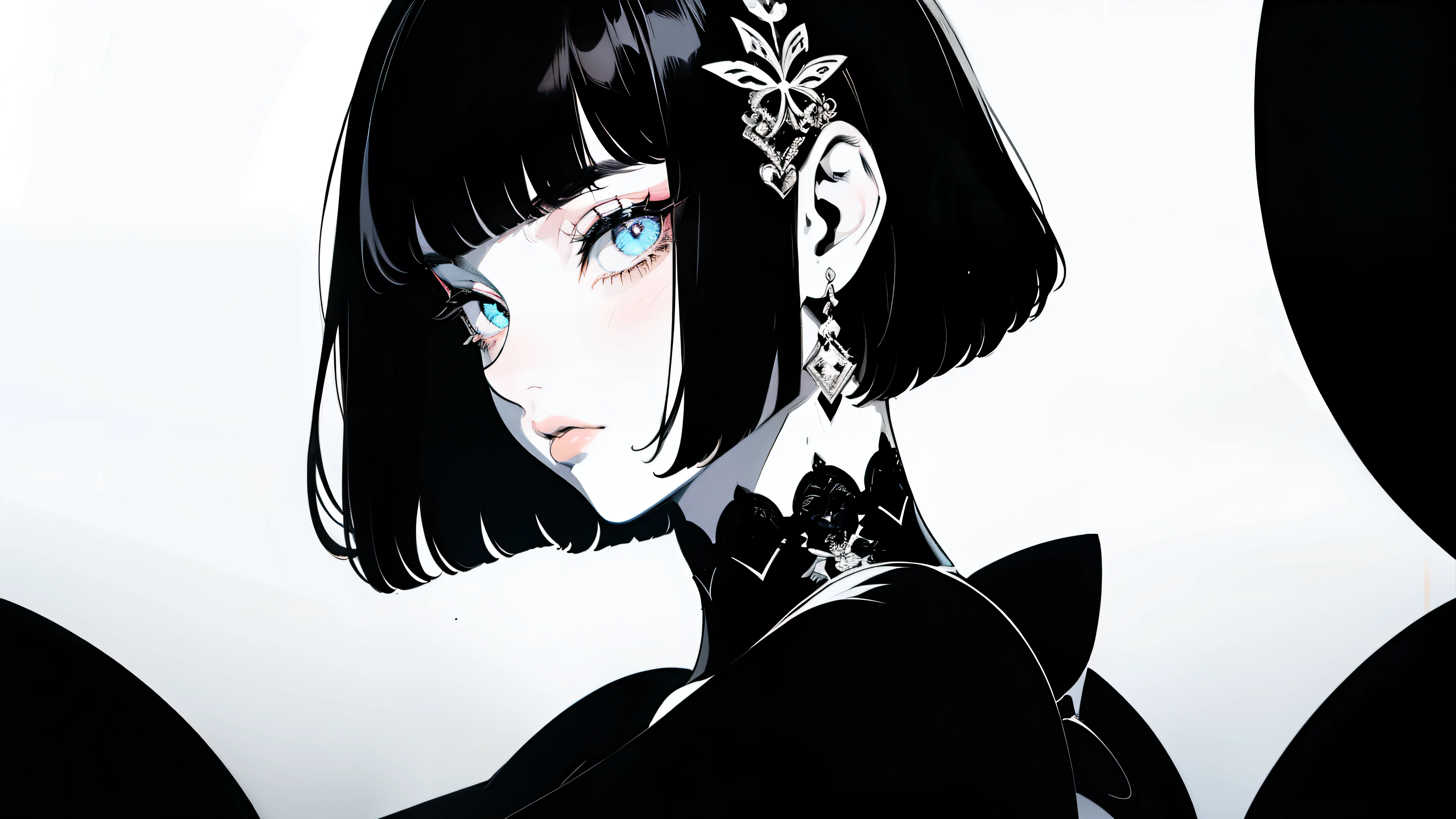 Anime girl with black hair and blue eyes in a black outfit - SeaArt AI