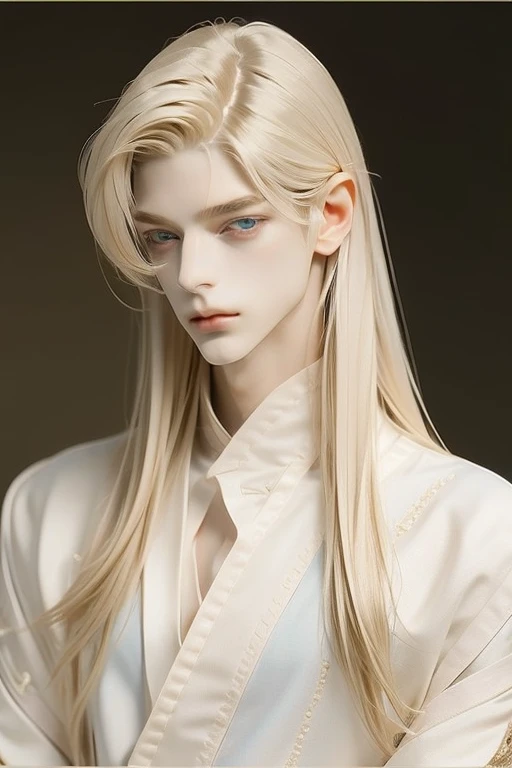 A pretty handsome,
delicate,
Skinny Male, 
Very long light blonde hair, 
Blue eyes, 
Slender and thin body, 
Full body view,
Delicate and soft facial features,
Slight smirk, 
Soft_light, 
Various Poses.
Watercolor Style