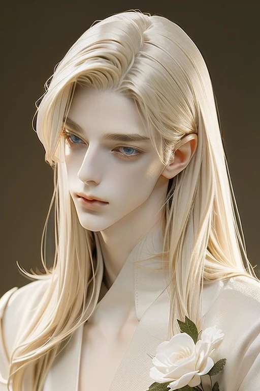 A pretty handsome,
delicate,
Skinny Male, 
Very long light blonde hair, 
Blue eyes, 
Slender and thin body, 
Full body view,
Delicate and soft facial features,
Slight smirk, 
Soft_light, 
Various Poses.
Watercolor Style