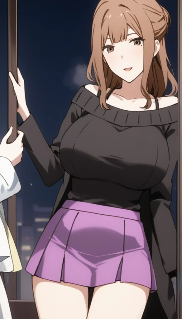 realistic,,[ 4K digital art ]!!,(long eyelashes,eyeliner),(we say),realistic face,realistic woman, (Red-haired shorthair),(plump body:1.3), detailed face,Mature woman posing on a crowded street,outdoor,crowd looking at woman,(dressed woman),(Off-shoulder pink sweater and black pleated skirt:1.3),(double piece),(dark pubic hair:1.3),wet pussy,(Blush and smile:1.5),(Wet pupils),oily skin,(sweaty),look at the audience,(Creampie:1.3),(curved body:1.2),(trembling:1.3),excessive cum in pussy,(cum in pussy:1.3),heart-shaped eyes,orgasm,Excited,from below,From before
