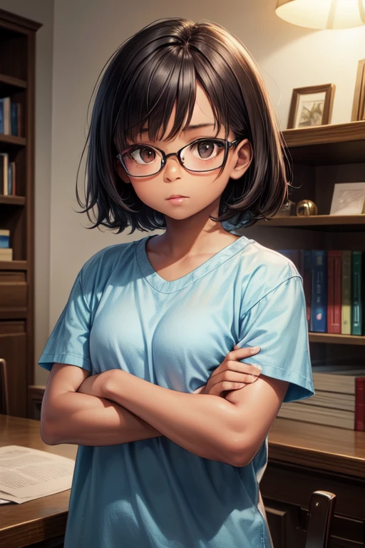 melhor qualidade, baby child girl with short black hair, camiseta preta comprida capa preta, cinto preto olhos vermelhos brilhantes, cabelo preto, colar, Pose fofa, black collar high black pants, expression with a calm at the corner of his mouth, pose de lado, batom vermelho na boca, dentro de um navio, em alto mar, mar atras, Olhos vermelhos, cabelo curto pretos, olhos vermelhos brilhantes, pirata, navio de pirata, Pose para foto fofinha e sorridente segurando um livro, arqueologa colar, bracelete, usando oculos de arqueologa, boa hancok Cobra amarela pose feliz cabelo curto pose fofa feliz oculos roxo