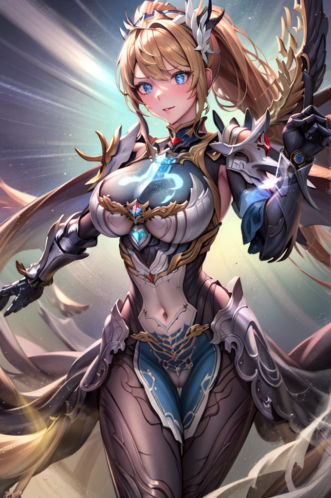 battlemech，（blonde girl），(Huge ponytail),Glowing blue eyes，Blue Light Energy Longsword，Galactic，Mechanical and exquisite，（（Blonde Beauty））pubic detail，mechanical wings，elegant，blue mecha，Glowing blue-blue eyes，（Stocking Heels），land，Mechanical and exquisite，pubic detail，mechanical wings，elegant，The tree々，There are hands and feet，angled，angled，immensity，Wind，hazy，Mecha's eyes glow blue，blue mecha，Glowing blue-blue eyes，Holding the sword of delicate light energy，Sky，Mechanical and exquisite，pubic detail，Huge mechanical wings，elegant，The tree々，There are hands and feet，angled，angled，immensity，baiyun，hazy，Mecha's eyes glow blue，pubic detail，Winds of the future，sacredness，cavalier，battlemech，Glowing blue eyes，Blue Delicate Sniper Rifle，Sky，Mechanical and exquisite，pubic detail，Huge mechanical wings，elegant，The tree々，There are hands and feet，angled，angled，immensity，baiyun，hazy，Mecha's eyes glow blue，pubic detail，Winds of the future，sacredness，cavalier，the face is clear，Face wearing mask armor，masterpaintings，best qualtiy，offcial art，the Extremely Detailed CG Unity 8K Wallpapers，brightened light，（light particules，（Illustration）（Color）goodlooking，impeccable，（（Graphic Painting）），（Heavier stroke）），（bold lines），Highest image quality，masterpaintings，Filigree，long eyeslashes，（（（silhuette））），Very detailed background，tulips，Banana leaves，lily，dew，Date palm flowers，Ryu，Light white off-the-shoulder dress，Mottled sunlight，（Close-up of people），（（Super best quality））， （（A very masterpiece））， （（super detailing：1.4））， （（hyper realistic lifelike 3d））， Dragon Warrior Girl， Mechanical body， Dynamic action poses in battle scenes， Mechanical weapons of very complex and heavy fighters， Off-the-shoulder fashion that blends dense and complex steampunk with dense gothic ta， Complex steampunk headgear， very thin long legs， Mechanical boots above the knee， Fluttering lace flared mini skirt， beautiful big breasts directed upwards，Somewhat long, Vertical curly silver hair fluttering in the wind，Countless shining large sphe