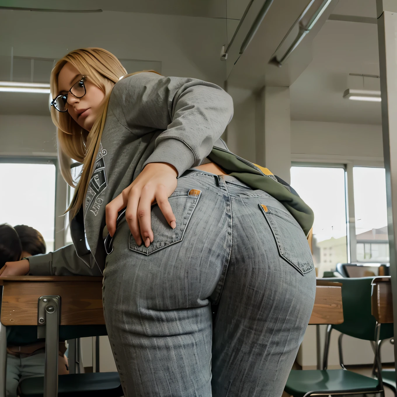 ultra realistic picture, overdetailed art, 8k high quality detailed art,curvy gyaru,blonde hair,(tanned skin:1.4),navy socks,school uniform,dress shirt,pleated skirt,back shot,pov,japanese idol,curvy buttocks,buttocks focus,naughty lingerie,in classroom,(buttocks focus),(upskirt),crawling on all fours,kneeling,from ground