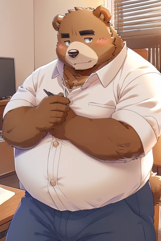 Weight gain、Being overweight、（（male））（（Dog and bear））、fur、Fluffy、cute、blush（（Wearing gakuran））（（student、School、classroom、Desk and chair、Study、During class)）（（夕方のclassroom、Sunset from the window））（（Kiss））