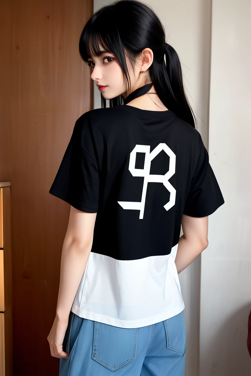 Top image quality、Raw photography、超A high resolution、An 18-year-old woman、Shooting for one person only、modelshoot、big round chest、tshirts、short trousers of black color、Beautiful Eyes of Details、very elongated eyes、Beautiful eyelashes、Beautiful double eyelids、white walls、very slender legs、Shorthair with light brown hair、very slender physique、Very small buttocks