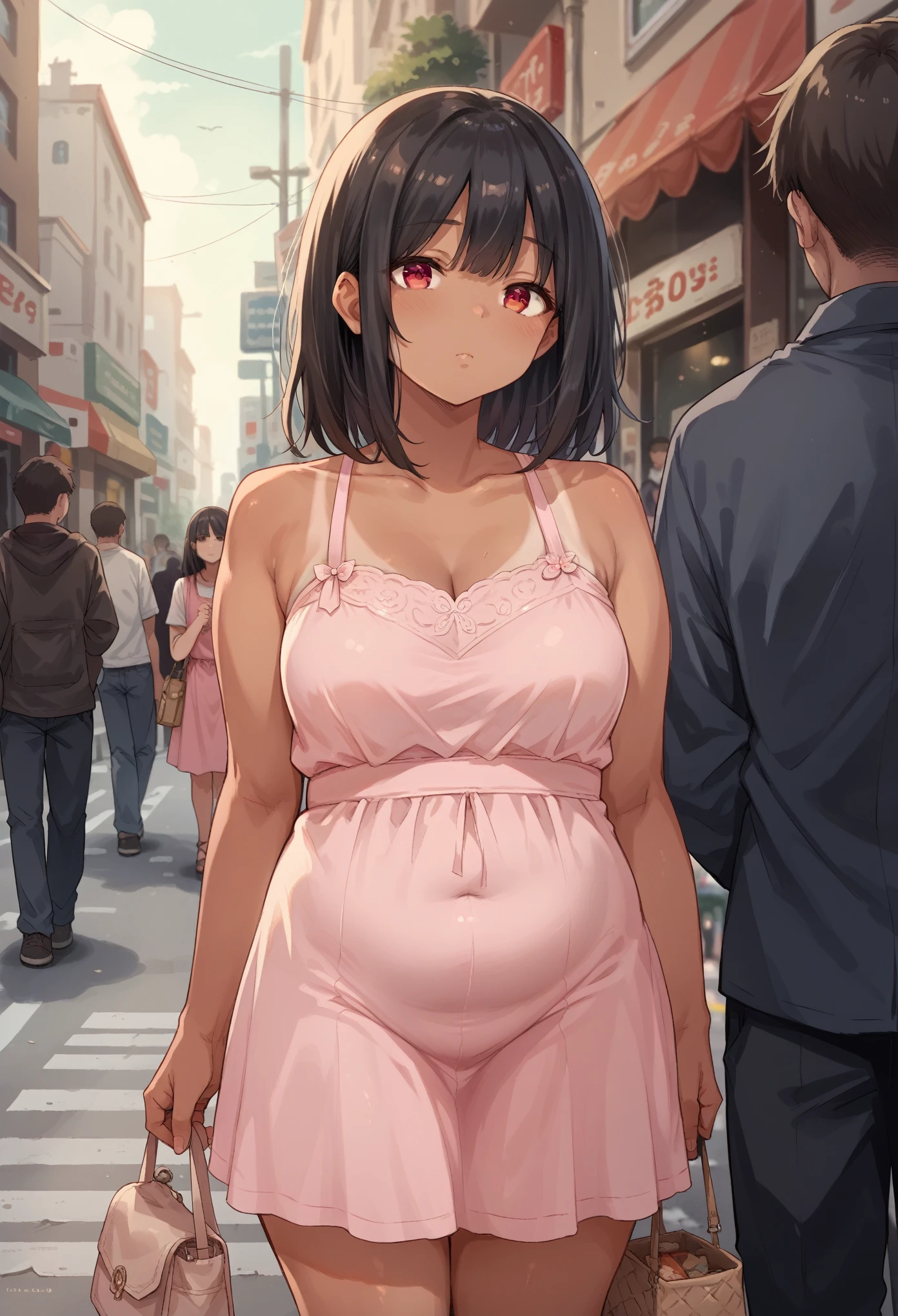18 year old girl wearing only cute pink polka dot underwear outside her house, wearing white ankle socks, not wearing any shoes, wearing bra, wearing panties, cute polka dot underwear, standing, full body view, more environment view, people in the background, standing in the middle of the crowd, wearing only simple cotton underwear, sports bra, brief panties, full body view, long distance shot, clear face, (embarrassed, panicking, upturned eyes, full-face blush, open mouth, parted lips:1.3), crowd looking at her (Masterpiece)), (Super detailed), Top quality, High quality, High resolution, (Complete anatomy), delicate arms and hands, flat chest, slim legs, brown eyes, authentic skin texture, uper fine illustration, an extremely cute and beautiful 18 girl, highly detailed beautiful face and eyes, (masterpiece:1.2), (best quality:1.2), very precise detailed, highres,18 years old, (long distance shot, (perfect anatomy), perfect five fingers, beautiful detailed short hair, brown hair, embarrassing underwear, full body view, crowd looking and laughting at her and taking pics