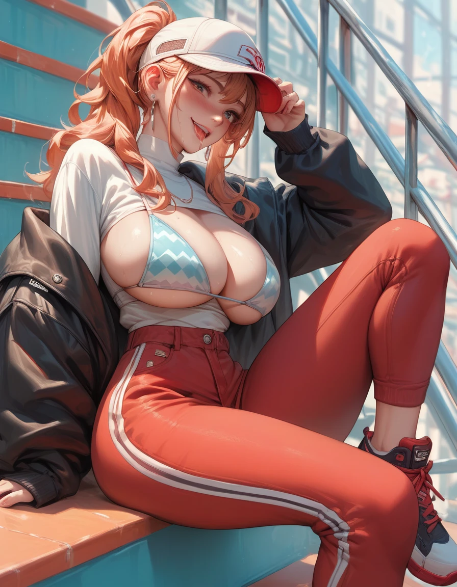 best quality,4k,8k,highres,masterpiece:1.2),ultra-detailed, extremely detailed eyes, extremely detailed body, (large masterpiece digital art), (detailed manga illustration), (detailed line art), ((perfect anatomy)), (intricate details:1.3), (ultra-detailed:1.3), (illustration:1.3), (sharp focus:1.3), (natural lighting:1.05), (vivid colors:1.3), (masterpiece), (best quality:1.4), (perfect anatomy:1.4), high quality, expressive eyes, full body, detailed face, beautiful face, perfect face, 1 girl, breasts, cleavage, gloves, large breasts, ultramarine jacket, very long hair, thigh length hair, ({dark skin}), dark-skinned female, detailed ((red hair)), messy hair, green eyes, gloves, jacket, hourglass physique, casual outfit, denim shorts, sneakers, graphic t-shirt, dynamic lighting, cityscape background curvy, Atey Ghailan, Jeremy Mann, Greg Manchess, Antonio Moro, trend in ArtStation, trend in CGSociety, Intricate, High Detail, Sharp focus, dramatic and photorealistic painting art by Midjourney and Greg Rutkowski, Jeff Bridges, ((cartoon style)), Marvel Cinematic Universe style, (((Boston in the background))), soft bokeh of Boston