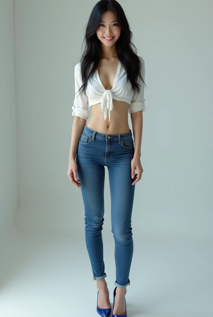 ((highest quality, 8k, masterpiece :1.3)), 1 girl, A cute woman who emphasizes her slender abdominal muscles :1.3, (random hairstyle :1.2), (black sexy bra:1.5), tight short sexy black jeans, super detailed face, fine eyes, double eyelid, armpit, (nsfw), (asia beautiful girl, young girl, white skin:1.5), (perfect skin), (wearing glasses), detail face, detail hair, Realistic lighting, realistic images, original photos, taken from a DSLR camera, (full body shot), Garage, (random pose)