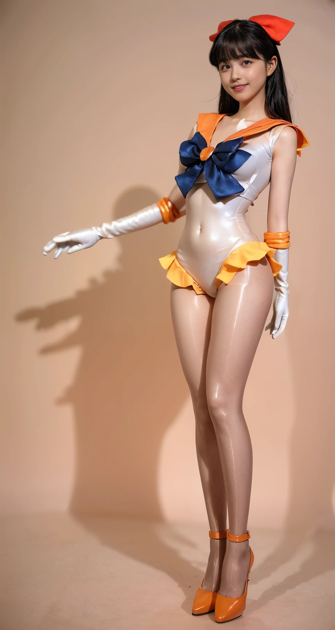 ((masterpiece:1.4)、(de alta qualidade:1.4)、({{reallistic:1.7))、master piece:1.4、a beautiful girl、(sailor moon:1.4)、Tsukino Usagi、Body Fit Sexy Sailor Senshi Uniform、(Shiny Latex)、(The jacket is a white sleeveless sailor)、(Blue Sexy Ultra Ultra Pleated Mini Skirt)、The collar of the sailor suit is blue with two thin lines.、High leg swimsuit、Red cloth ornament on the chest、(wearing white gloves)、kawaii girl、Super beauty、sharp focus、portrait photos、(Perfect female body:1.4)、perfect proportions、Upper body photography:1.4、beautiful face、beautiful eyes、narrow waist、beautiful legs、(yellow hair:1.4)、(hair length:1.2)、beautiful udder、big and full breasts:1.2、sexy bundle、raw photo、、red high heels:1.4、a choker:1.4、a necklace:1.4、toys:1.4、Luxurious Golden Tiara:1.4、1 display screen、a moon、cosmos、spaceships、A space station、city of the future, (tan, Muscular, , small, child, , toddlers, Chibi, sd character:1.1), (Single person:1.5)，(Masterpiece:1.5), (Best quality:1.2), break [blue:peach red:0.5] Theme, (gradient backgrounds :1.1), Cowboy shot, Upper body body，Cinematic light，(Perfect Hand 1.5)， Slender beautiful legs，Flat chest，Playful, (2 0 years old), ( small, Chibi, sd character:1.5), (full body:1.8), (upper body up:0.3), (hyper realistic:1.4), (realistic:1.3), (best quality real texture skin), Detailed eyes, detailed face, PERSEPHONE, (SFW:1.5) negative tag, body proportions, (Chapped lips:1.4), (blush de nariz:1.2), foreshortening, black cuts, (eye contact), High contrast, ultra high resolution, high resolution, detailed, Clean face, (sensual face:1.5), (big purple eyes:1.2), (ultra detailed eyes:1.4), (High resolution eyes:1.1), (ultra detailed skin texture:1.4), PERSEPHONE, Persephone, Persephone, (SFW:1.5), (full body:1.8), (upper body up:0.3), (hyper realistic:1.4), (realistic:1.3), (best quality real texture skin), Detailed eyes, detailed face,
