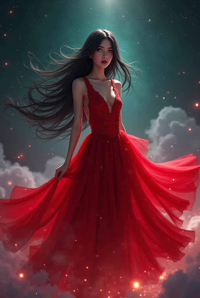 (masterpiece, best quality:1.2), a masterpiece, stunning detail, an action shot, low angle, (top quality)), ((masterpiece)), a long hair girl, transparent long red dress, dance remove with a man, lamps, brown hair, shirt, black hair, 1boy, cleavage, jewelry, remove, hetero, multiple couples, pants, looking at another, bracelet, transparent dress, ,outdoors, full moon, strong wind, outdoors, full body, starry sky, at sea,,outdoors,(remove:1.2)，Red Lipoism Art Nouveau，Illustration style，