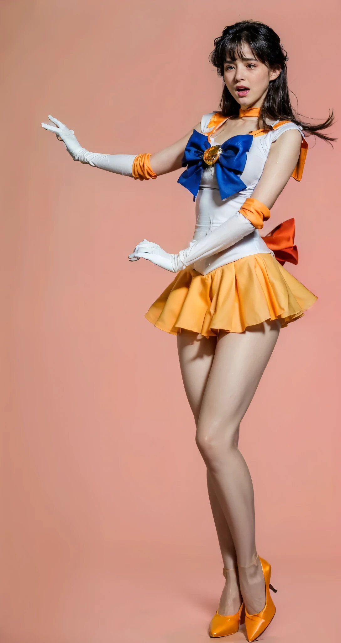 No background、(((Painful facial expression)))、(((A distressed expression)))、(((Beautiful legs in tights.)))、(((Legally express the beauty of your suffering face)))、(((Wearing white gloves)))、((((Make the most of your original images)))、(((Sailor Venus Costume)))、(((Short beautiful hair)))、(((suffering)))、(((Please wear beige tights....、Please wear orange pumps.)))、((Best Quality、8k))、((Best Quality、8k、masterpiece:1.3))、(((Save the background )))、Sharp focus:1.2、Beautiful woman with perfect figure:1.4、Slim Abs:1.2、Wet body:1.5、Highly detailed face and skin textures、8k