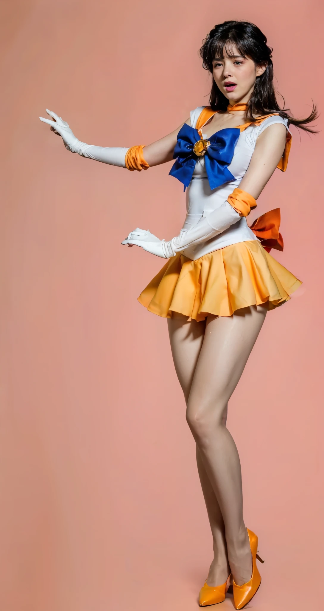 No background、(((Painful facial expression)))、(((A distressed expression)))、(((Beautiful legs in tights.)))、(((Legally express the beauty of your suffering face)))、(((Wearing white gloves)))、((((Make the most of your original images)))、(((Sailor Venus Costume)))、(((Short beautiful hair)))、(((suffering)))、(((Please wear beige tights....、Please wear orange pumps.)))、((Best Quality、8k))、((Best Quality、8k、masterpiece:1.3))、(((Save the background )))、Sharp focus:1.2、Beautiful woman with perfect figure:1.4、Slim Abs:1.2、Wet body:1.5、Highly detailed face and skin textures、8k