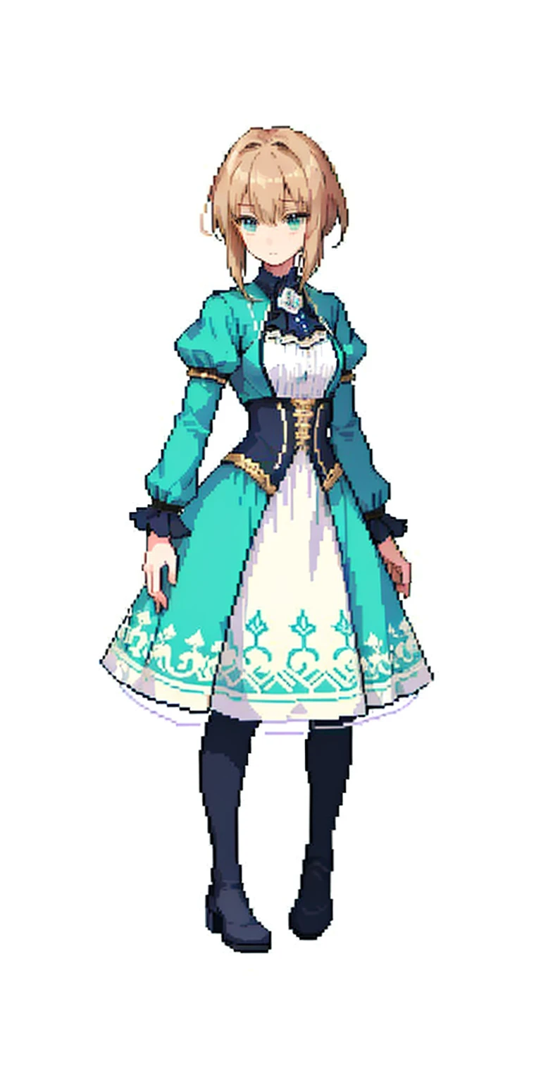 masterpiece, top quality, best quality), pixel,pixel art, 1 girl, violet evergarden, fullbody,