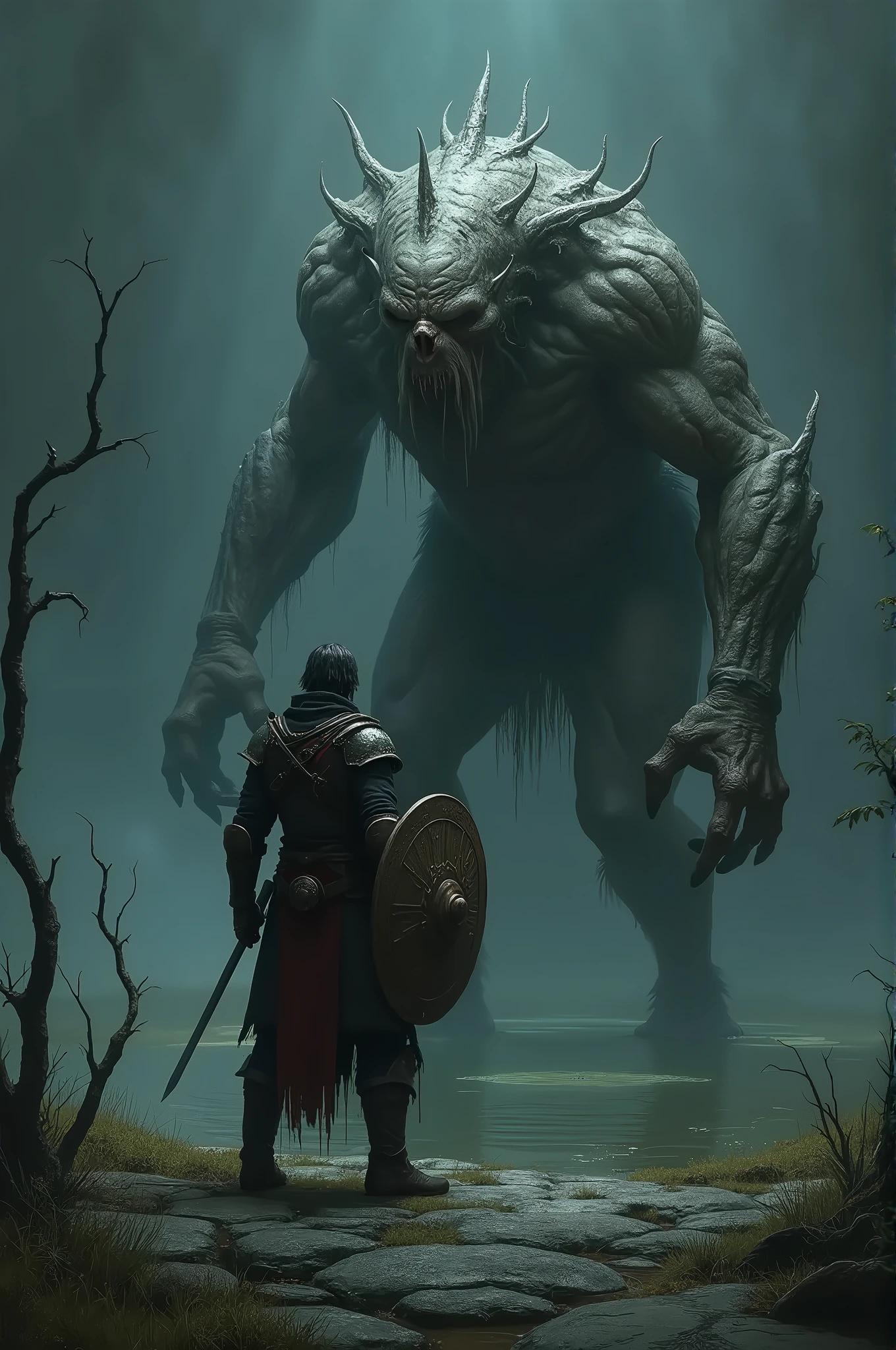 araffe and a man in a dark room with a large monster, from the tusk movie, bigstudiovfx, still from movie dune, film still from movie dune-2021, unicorn from the tusk movie, jaime jasso, the best on cgsociety, cgi art, cgsociety award, warrior fighting in a dark scene --auto --s2