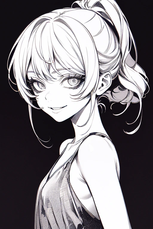 white background, traditional media, shaded,detailed, greyscale, monochrome,
1girl, upper body, large breasts, sheer cleavage, short hair,
smile, bare shoulders,
<lora:PenSketch#photon_v1##v2.00#-000060:0.8>