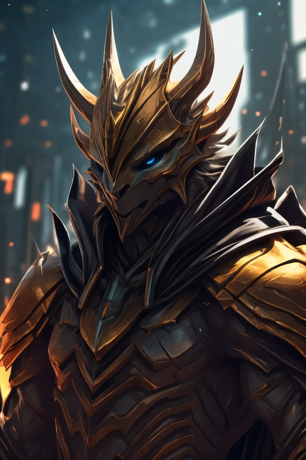 Dragon Knight, glowing eyes, red, gold, reflective, sunlight, blue sky, dramatic lighting, (masterpiece: 1.2), best quality, high resolution, Unity 8k wallpaper, (illustration: 1.0), beautiful details, extremely detailed, perfect lighting, extremely detailed CG, backlight, a pair of large wings on and a pair of small wings under, wlop