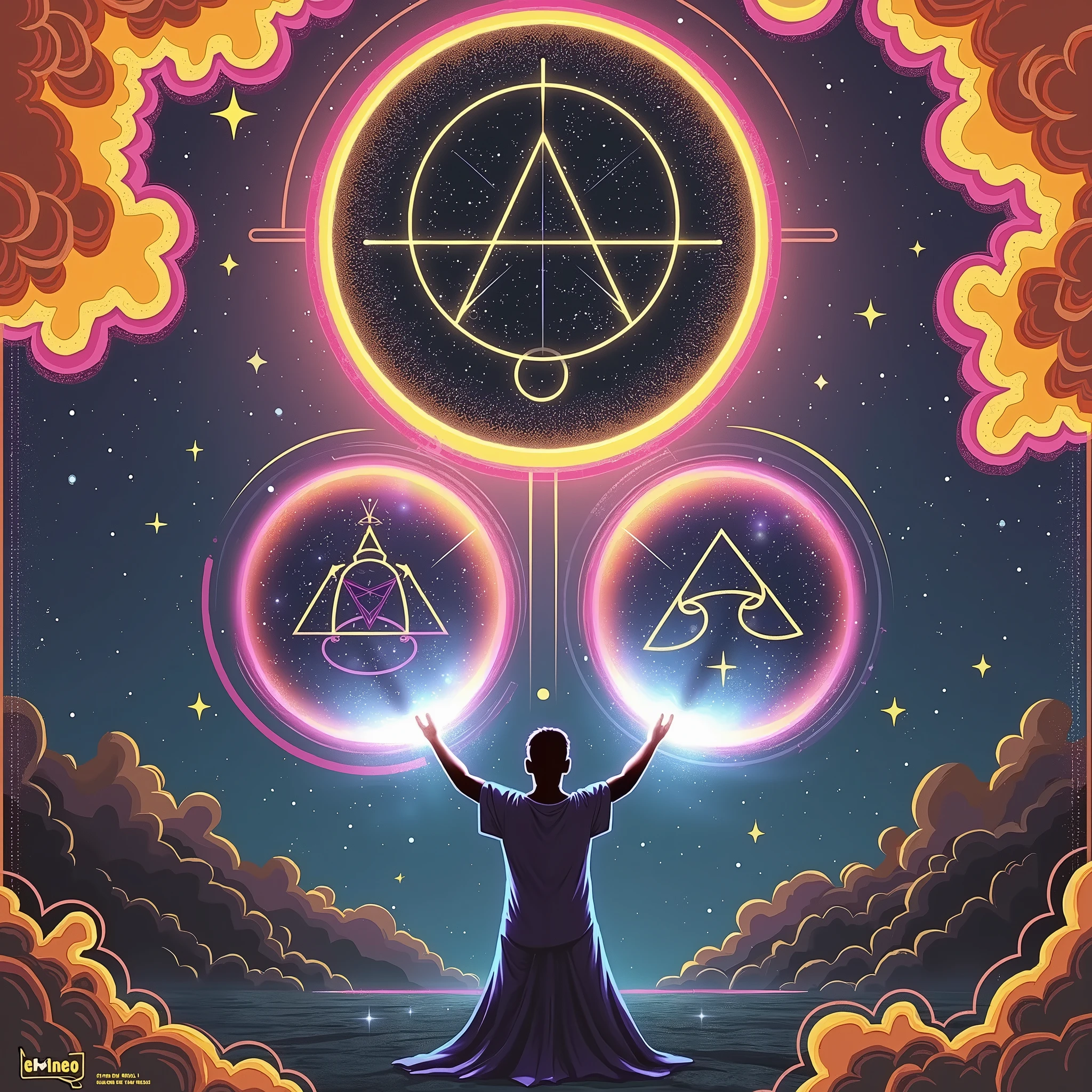Word "Npp win" people with pink color white compass logo in universe
