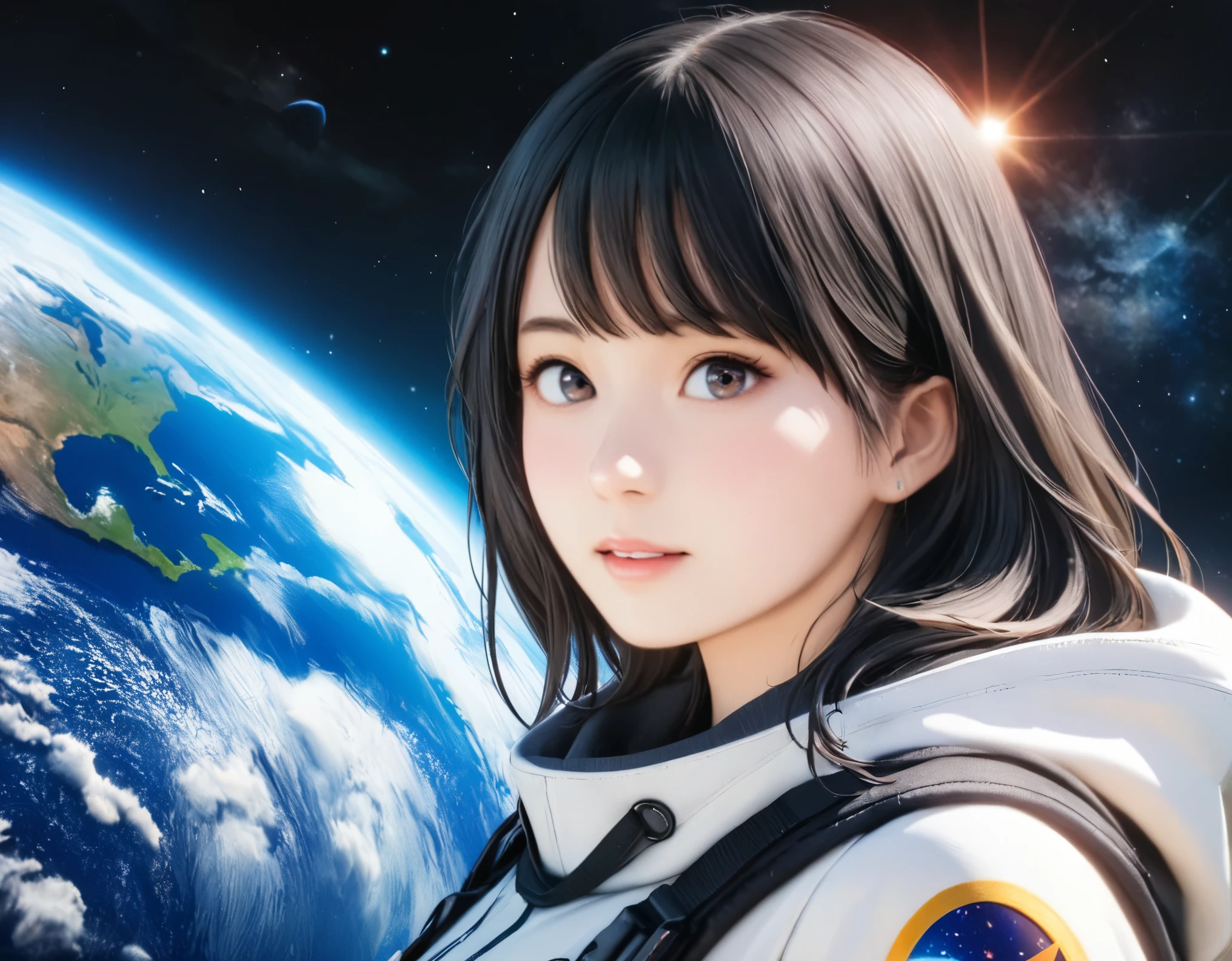 (best quality, 8k, high resolution:1.2), 1girl, universe, earth, upper body