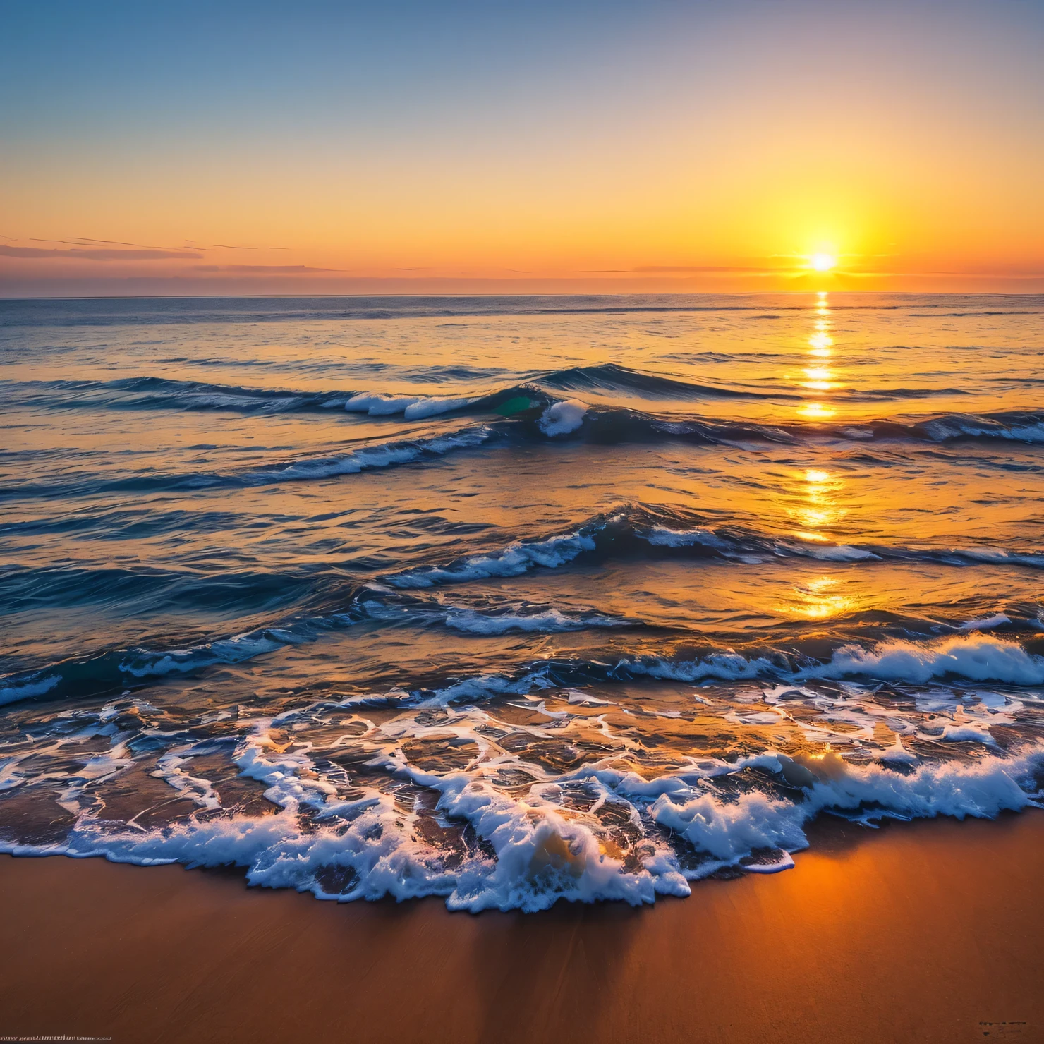 Sunrise, breathtaking views, clear horizon, gentle waves, inspiring moment, inviting, national geography style, photo, HD, Composition, natural lighting, colorful, --ar 9:16 --v 6.1