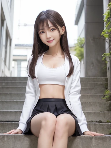 highest quality、Japanese、sweaty、brown skin、Brown girl、Roll up your uniform、naked、take off clothes、show your chest、Bare your breasts、dark pubic hair、track and field club、white sunburn marks、high school student、tanned skin、smile、whole body