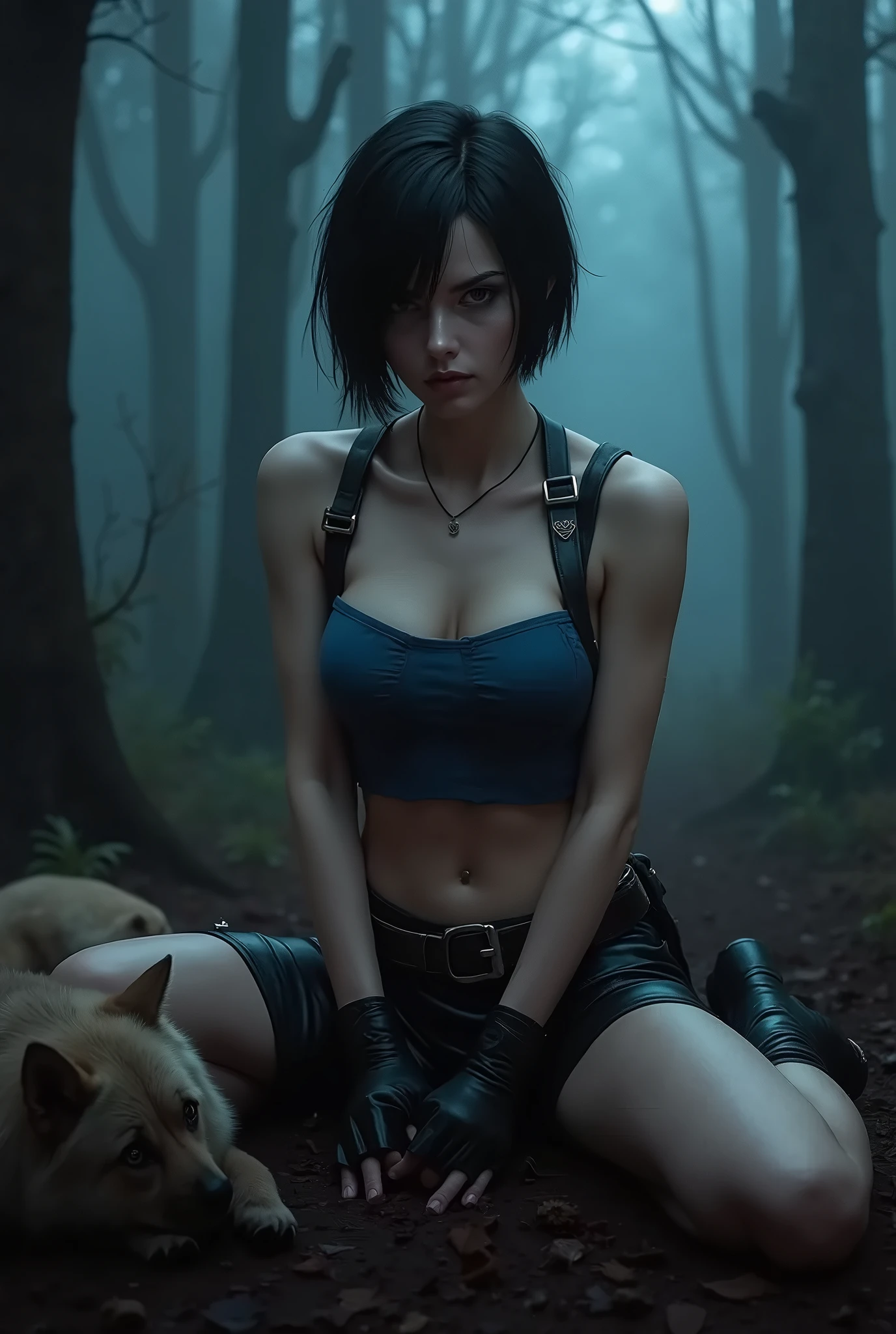 Sexy seductive naked Tifa Lockhart is being raped by dozens of dogs on the farm at night