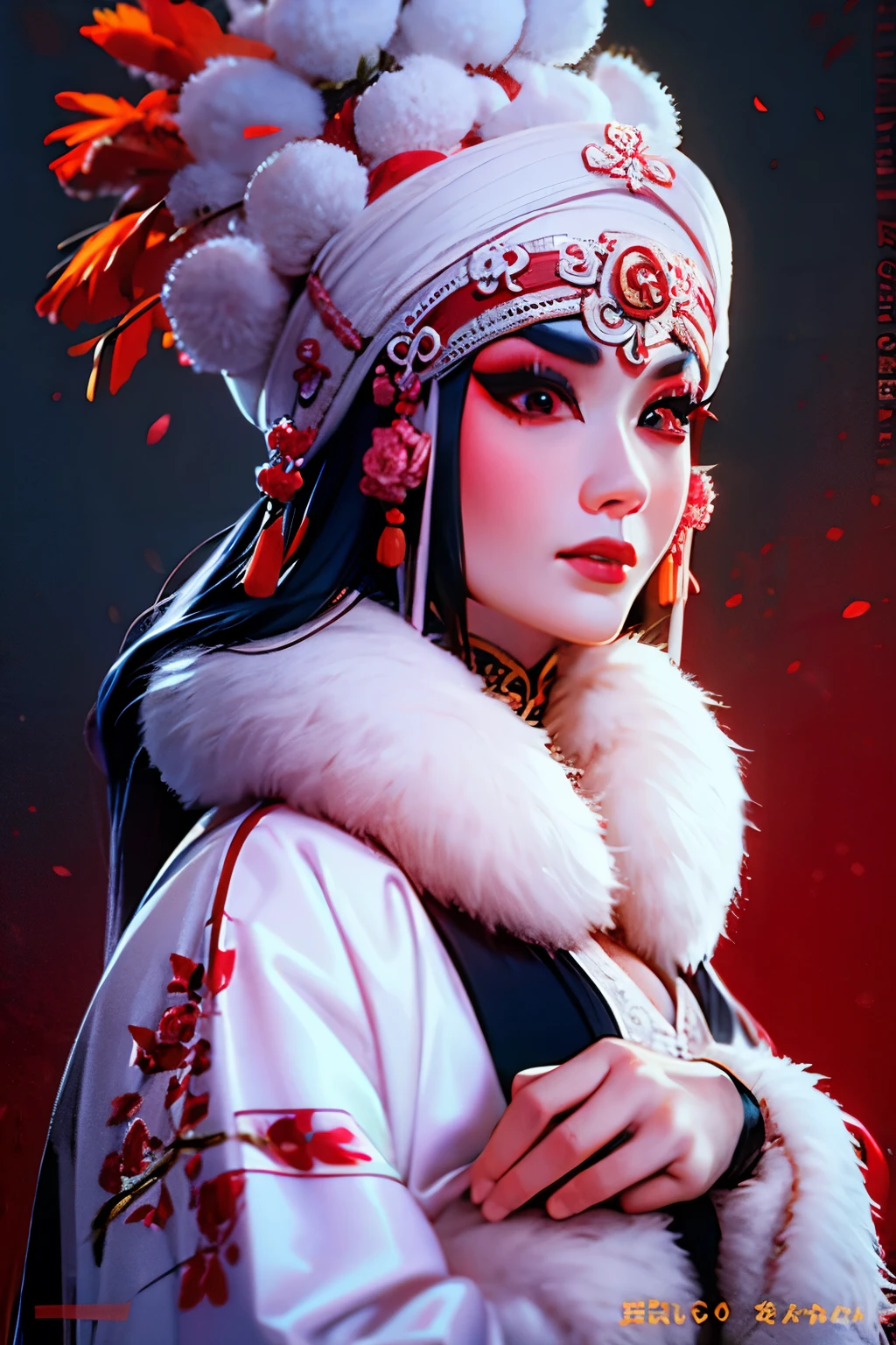 China-style，Chinese drama，Peking Opera costumes，Guan Yu costume，Drama ，red colour，closeup cleavage，super-fine，ultra - detailed，high qulity，8K ，Sharply focus the eyes，highly detailed surreal vfx，oc rendered， - AR 16:9 --q 2 --s 1000