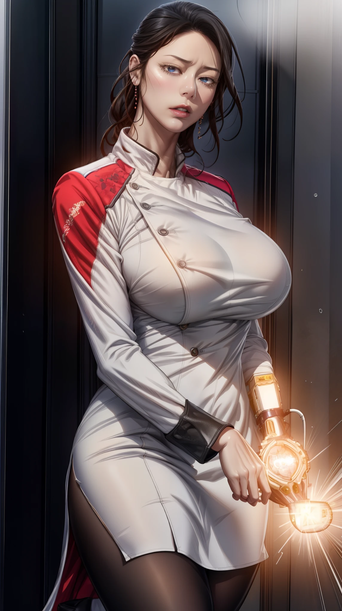 1female，45 yers old，Huge breasts， 独奏，Aviator，shairband，scifi style，Wearing a pilot jumpsuit， Pornographic exposure，（Background with：coniferous forest，at winter season，Snow on the ground， aerodrome） Long white hair，hail，Bigchest， From the front side， dishiveredhair， Sweating profusely ，mostly cloudy sky，（tmasterpiece），（Very detailed CG unity 8K wallpaper），best qualtiy，cinmatic lighting，detailed back ground，beatiful detailed eyes，Bright pupils，（Very fine and beautiful），（Beautiful and detailed eye description），ultra - detailed，facing at camera，A high resolution，ultra - detailed），hair straight，with hair dishevelled，Sex slaves，standing on your feet，Open-mouthed，Flushed complexion，is shy，Chest sagging，nakeness， Expose the genitals，revealing breasts，Camel toes，with no underpants，extremely large bosom，Extremely colorful，Most detailed，fully body photo，The face is well lit