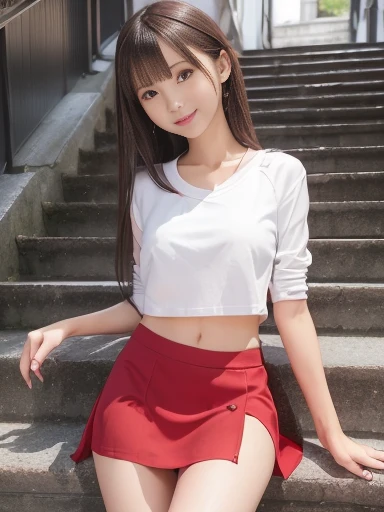 Hot 18 year old girls,while skin,black straight long hair,small skirt over ass, blue eyes,big breasts,got legs,looking at the viewer,full lips, smiling, mouth closed,wet,hot ass,red cheeks, one hand holding the skirt,white top really really short,good quality,8k,