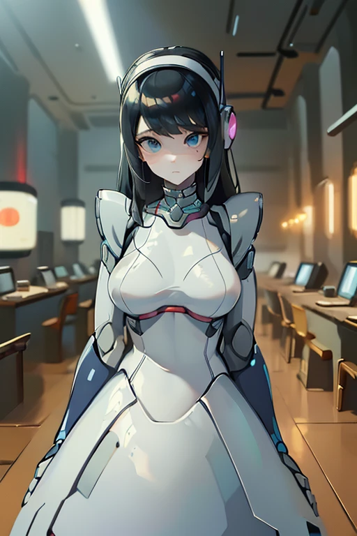 (highest quality, masterpiece)、Magical girl ,topless、NSFW, my arms were tied、Ahegao、5 years old、black hair、short hair、twin tails、ピンクのMagical girlのコスチューム、white leotard、robot cockpit、Large machines、wiring、unity with opportunity、from diagonally below