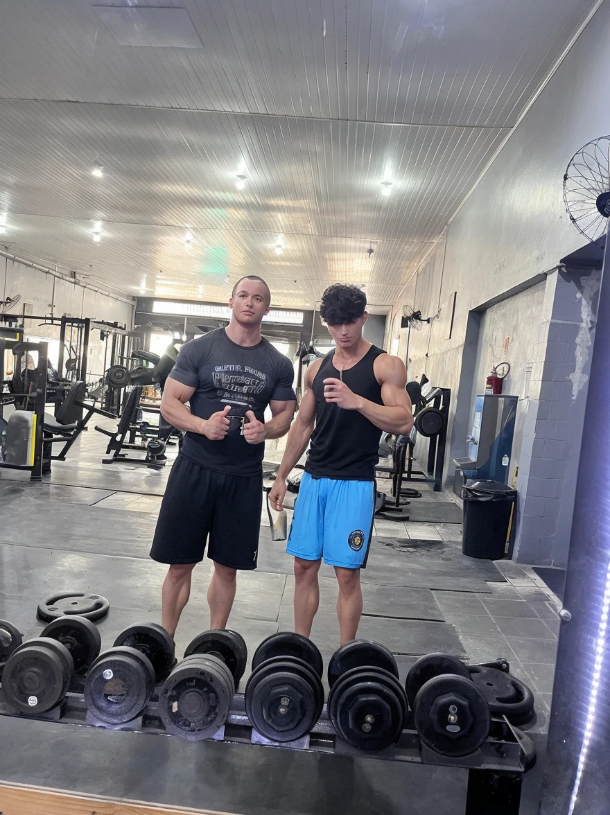There are two men standing next to each other in a gym - SeaArt AI