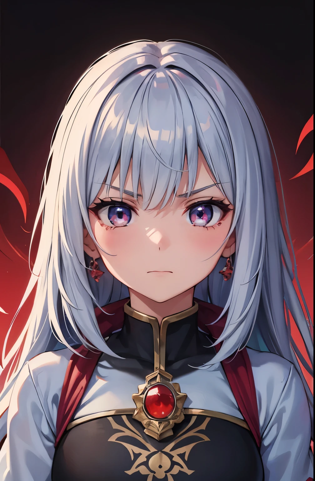 girl I have faced death And I managed to defeat it 1 girl, Alone, close up , upper body, front view, Looking at the viewer, angry face, wallpaper, red moon background, Teary eyes
