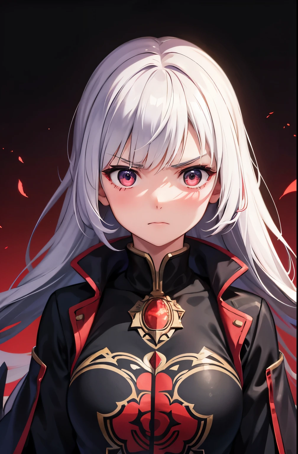 girl I have faced death And I managed to defeat it 1 girl, Alone, close up , upper body, front view, Looking at the viewer, angry face, wallpaper, red moon background, Teary eyes