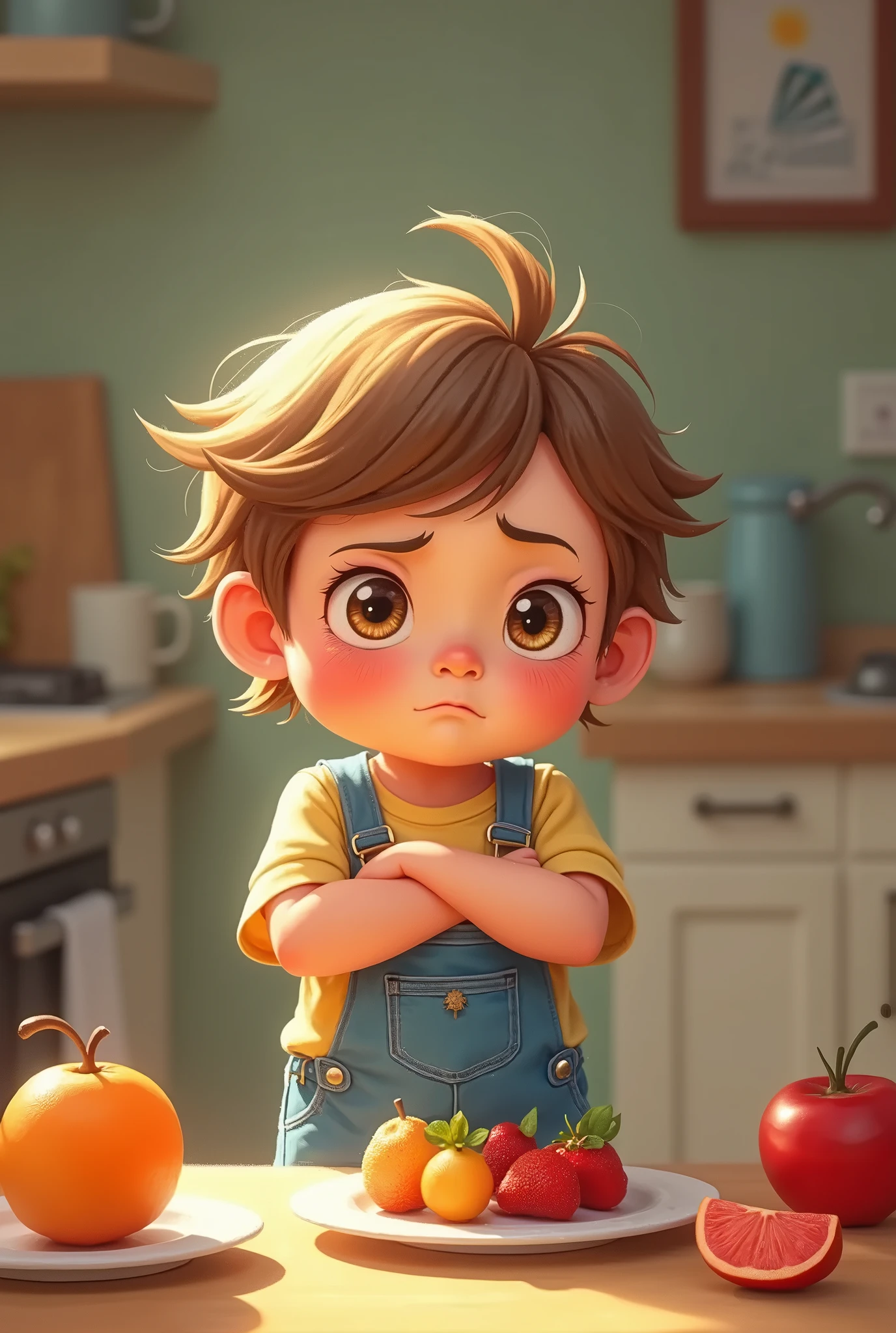 A realistic portrayal of Stewie Griffin in a realistic style., one year old boy, british accent, wearing red work clothes, long sleeve yellow shirt, and white shoes. I have dreadlocks.