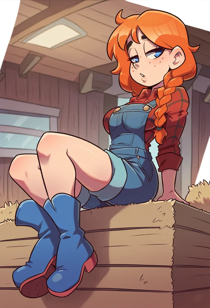 score_9, score_8_up, score_7_up, score_6_up, JessieXLP , cameltoe, nervous, hat, red hair, braid, bow, belt, animal print, cow print,jeans  pants, medium breasts, narrow waist, wide hips, thick thighs, looking at viewer, cartoon, cute, wide shot, solo, farm, disney,5 toes, red toe nails, tied ankles together, tied arms, Focus full body, Sit on a chair, with no shoes 
 blushyspicy,