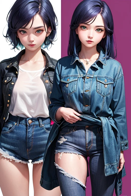 1woman,20yo,sole,squat AND open the legs,separate hair color,red AND bule gradation color hair,blush,looking at viewer,Peeing,peace sign with both hands, hands close to your face,((bule eyes:1.2)),((hollow eyes:1.2)),((cross-eyed:1.2)),((heart tattoo on lower abdomen:1.5)),beautiful hands,wide open mouth,plump body,((stick tongue out:1.2)),Booty denim shorts,Crop top shirt,((heart eyes:1.2)),((drooling:1.2)),peace sign <lora:figmaAnimeFigures_figma:1>