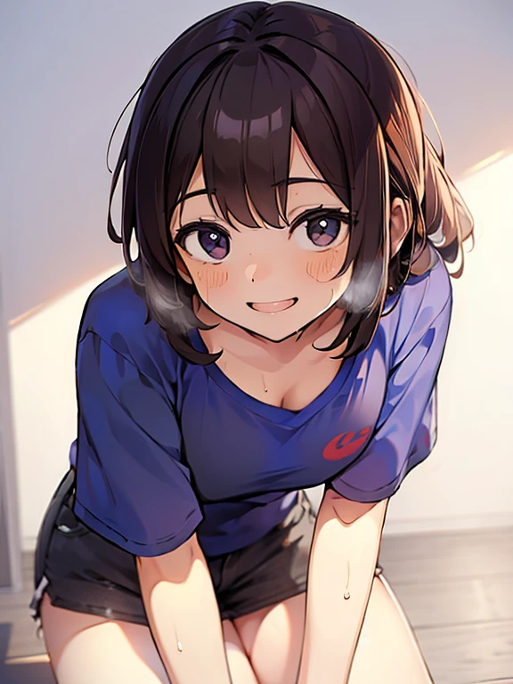 masterpiece, Highest quality, Nico_Yazawa,High resolution, 1 Girl, alone, Brown Hair, short hair, Twin tails、Purple eyes, , , (Cleavage)、(Beautiful thighs), Carrying a red backpack, (randoseru backpack:1.2) Sweaty、Thick thighs、Highest quality、4K、1girl, 8years old, loli, cute, grin, 、School Swimsuit、on the train、、、Thick thighs、Teasing Smile、Men holding their penises and surrounding girls、Semen from the penis、Bukkake、Bukkake、（Bukkake）projectile cum、Blowjob、Lots of spectators
