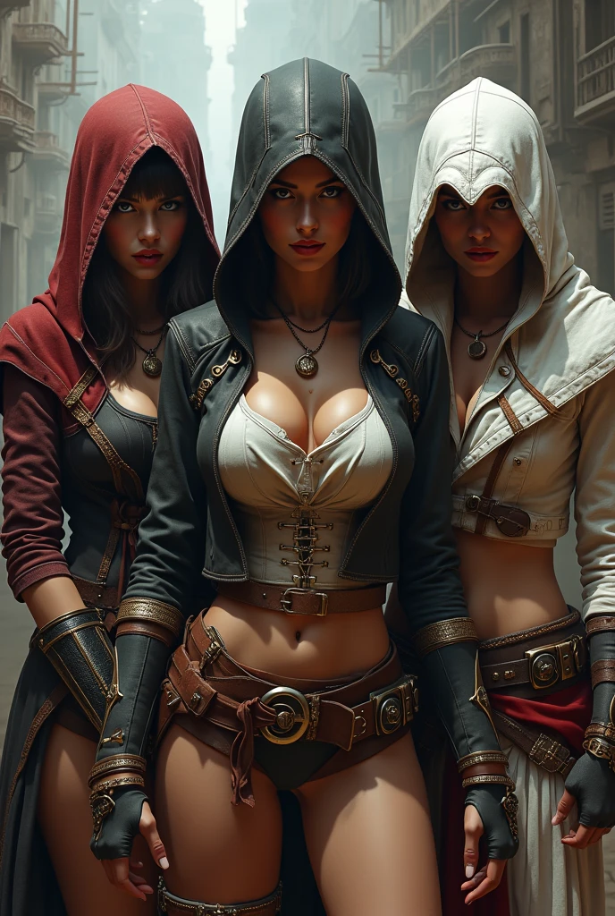 Shadow Assassins, assassins creed, Brotherhood of Assassins, Must be a full-body image, There must be only one person in the whole picture, All high heels must be displayed in their entirety, The entire leg must be displayed in its entirety, Extra-long gloves must be worn, Extra long socks must be worn, High heels must be worn, It is forbidden to appear men, hearts in eyes, Seductive smile, Crystal earrings, forehead jewel, lolitahairband, Hairline, Ray tracing, From below, hyper HD, Masterpiece, ccurate, Anatomically correct, Super detail, Textured skin, High details, High quality, Best quality, A high resolution, 16k