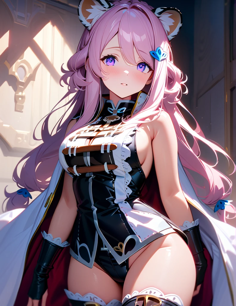 masterpiece, Best Quality, Super Details, 8k, Detail Light, Detailed Shadows, (Genuine: 1.2),, 1 girl, Wearing complicated clothes, Purple eyes, Medium Breast, Narmaya, Portrait , (Cowboy Shot: 1.2),, Tiger, sexy, (Cowboy Shot: 1.2), masterpiece, (Penetration: 1.2),nsfw