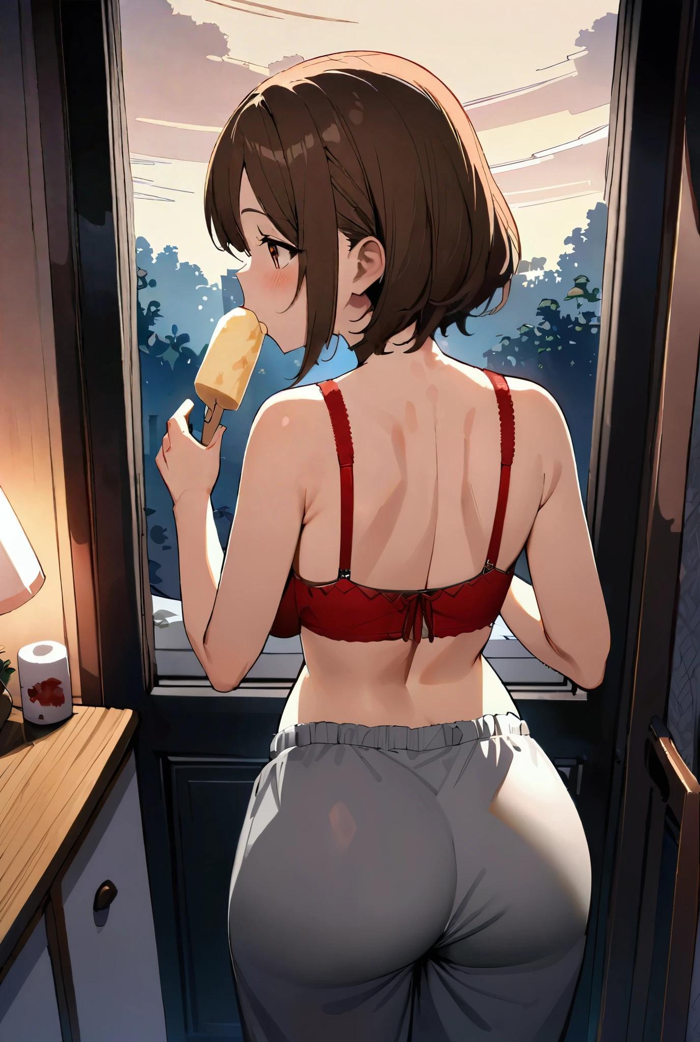 (((masterpiece, highest quality, High resolution, 超High resolution, Perfect Pixel, Depth of written boundary, 4K, RTTX 10.0))), Beautiful Anime Woman, Beautiful art style, Anime characters, ((Smooth texture, Realistic texture, Anime CG Style)), Exact finger count、Exact number of legs、(Exact number of arms:1.0, Exact number of hands:1.0), (Perfect hands, Perfect Anatomy), Cinematic, Realistic, Extremely detailed CG, Daytime lighting, Perfect lighting, Best Shadow, The best natural light, whole body, Perfect body, (Slender body:1.2), ((Long Hair, bangs, Dark brown hair, Stylish hairstyle, Bobcut)), ((一人のcute女性は恥ずかしそうに飲み物を手渡ししようとしている:1.4)), ((alone:1.0)), beauty, cute, ((セクシーでcuteピンク下着:1.3), (Stylish shiny pink satin panties, Side-tie panties:1.3), (Thin panties:1.3), (Pink micro lace satin bra, Thin bra:1.3):1.3), (Beautiful and big breasts, Cleavage:1.2), (Beautiful and thin thighs:1.3), Feeling embarrassed, (blush:1.2), (Very embarrassed look:1.4), Troubled expression, (At an outdoor amusement park, There is a Ferris wheel and people having fun behind it.々:1.3), naked, In underwear, Waitress in underwear, Maid Headband, A frilly apron that lets your underwear show through