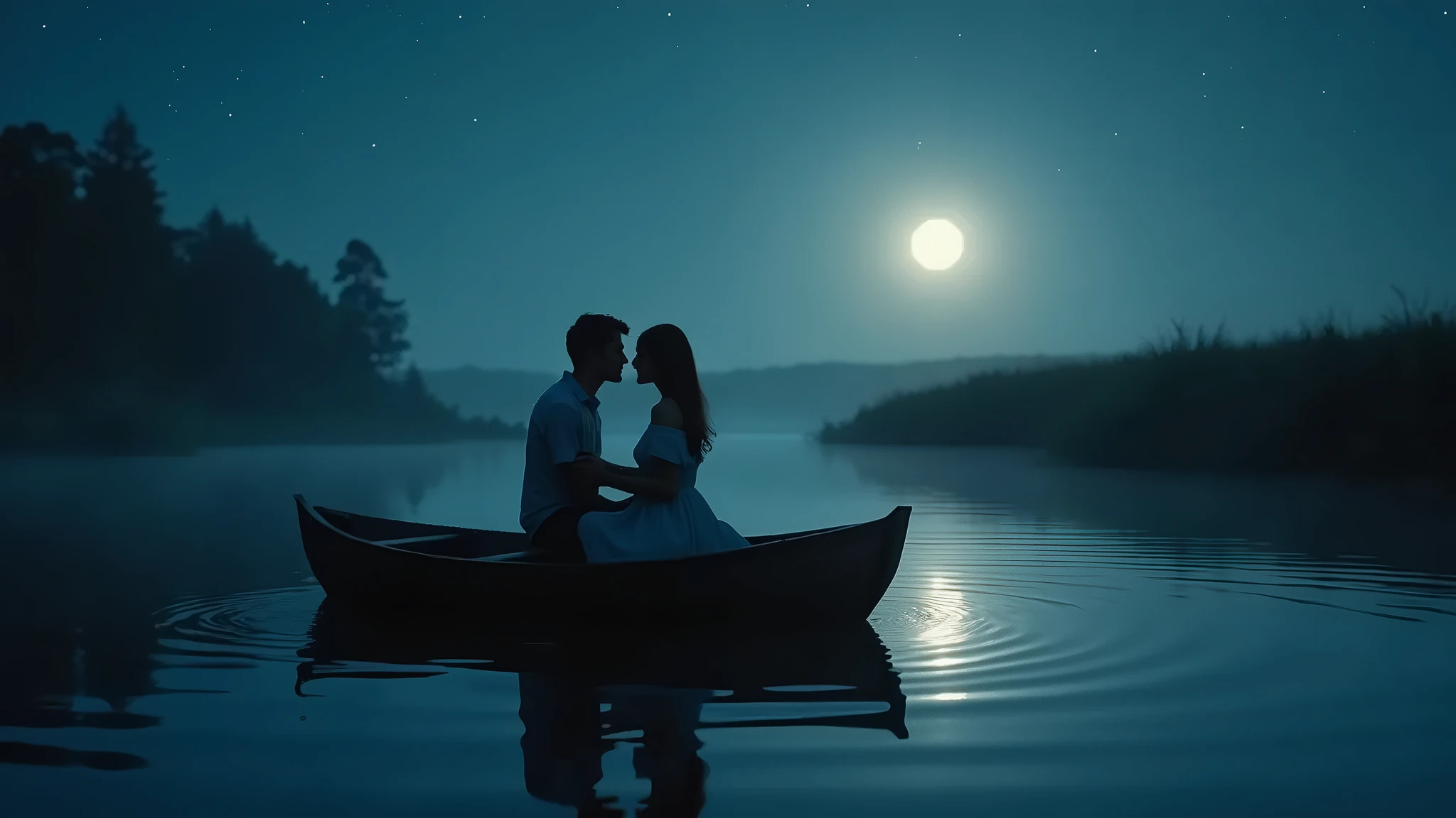There is a man and woman sitting in a boat on the water - SeaArt AI