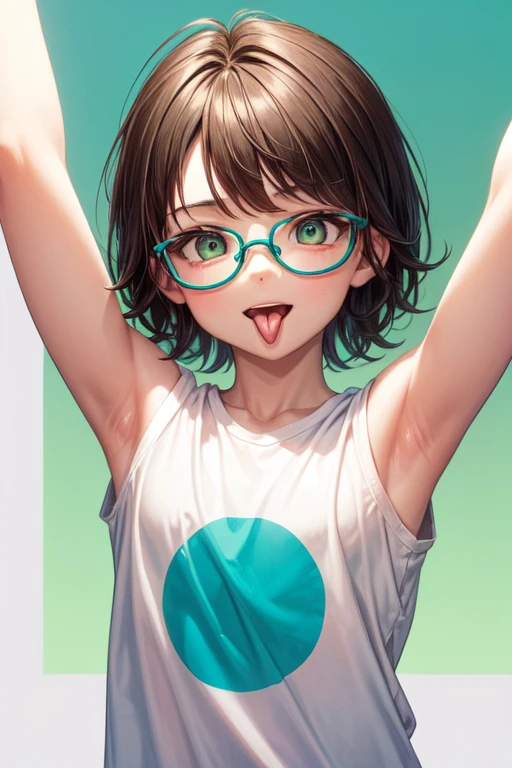 16 years old　Completely naked　Small breasts　Transparent nipples　Pale pink nipples　Short bob at ear height　Even bangs　Black Hair　Straight Hair　Tilt your head　Large square black-rimmed glasses　Gentle Eyes　smile　Embarrassed　Feverish face　Blushing　Red nose　Blush all over face　Outdoor　field　forest　From the thigh up