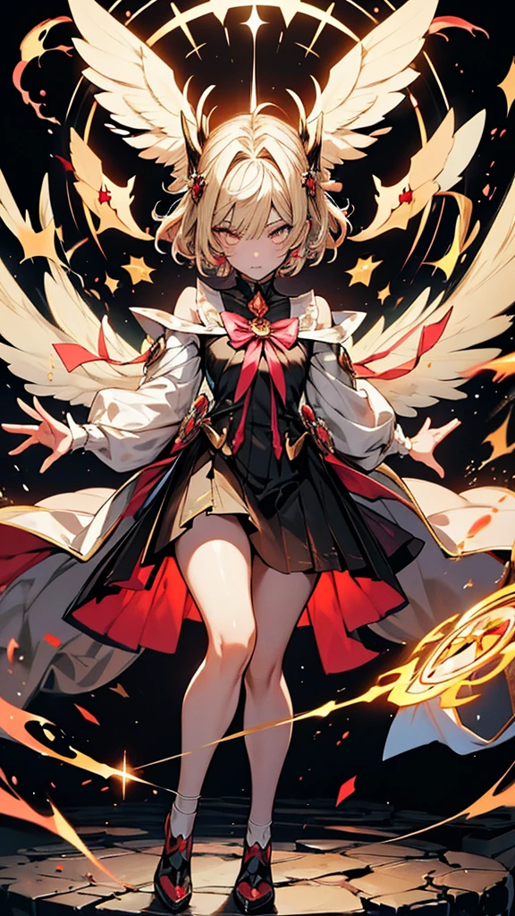 (((1girl))), ((best quality)), ((masterpiece)), ((ultra-detailed)), (illustration), (detailed light), (an extremely delicate and beautiful), (beautiful detailed eyes), (sunlight), ((extremely light)), ((extremely clothes)), (((hyper detail))),(((((front lighting))))),(((((front light))))),
((((quite adorable Expart Wizard's robe with a brief skirt and magical headband)))), (((Expart Wizazrd))),
,
(((wavy short manish bob))), ((((yellow gold hair)))), (((short hair))),
(((deep red eyes))),
((whole body)), aged 5 to 8, ((((())))), ((((very adorable young girl)))),
((condescending expression)), ((mischievous smile with sexual satisfaction)), (((extra adorable))), (((((extra slender shape))))),
(((((extremely beautiful detailed face))))),
(((dynamically attacking enemies by a spell of Lightnig Blast))), (((elegant magic boots))),
(Dutch angle), (((white gloves))), ((transparent magical underskirt)), a little bit exposed adorable panties