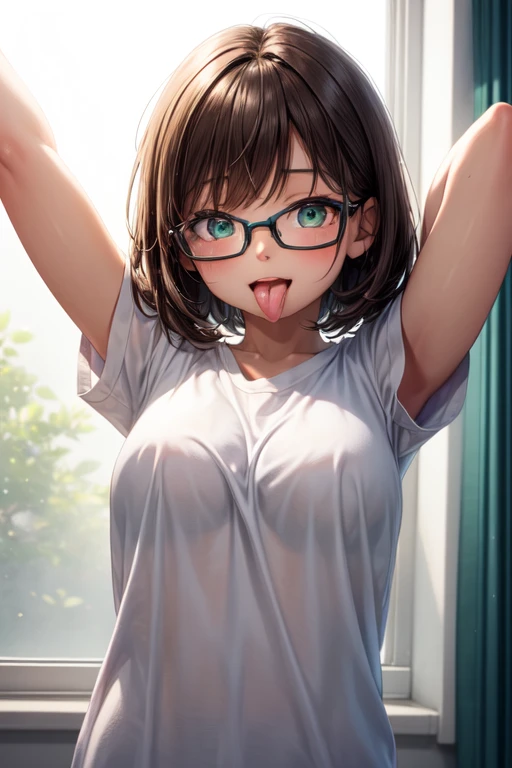 nsfw,uncensored,(masterpiece), (photo realistic1.4), ultra high res, best quality, 8k official art,figure,very detailed,anime color,perfect hands, perfect fingers, perfect legs),(cowboy shot,From front,1girl,solo,idolmaster, (((ritsuko akizuki))), (19yo,beautiful girl,cute girl),(((beautiful dark brown eyes))),(beautiful dark brown hair), (((semilong hair))),(ponytails),(wet hair), (wet skin),((glasses)),(scatter sweat),(steam),(flat chests,midium breasts), ((open black jacket, white shirt, black miniskirt), id card, cleavage, pantyhose)), holding microphone)),((open clothes)),(no panty),(expensive), slip,no makeup, sweaty body), ((spread legs:1.5)),(((open pussy:1.5))),((steam)),(scatter sweat),(embarrassed,smile), open mouths,(((one eye closed))),((tongue out)),deep breathing, feel good,indecency,(squatting),(((female masturbation:1.5))),(Nice touch),((Bukkake, cum on body:1.9), karaoke, indoors,karaoke room, colorful lights, happy 