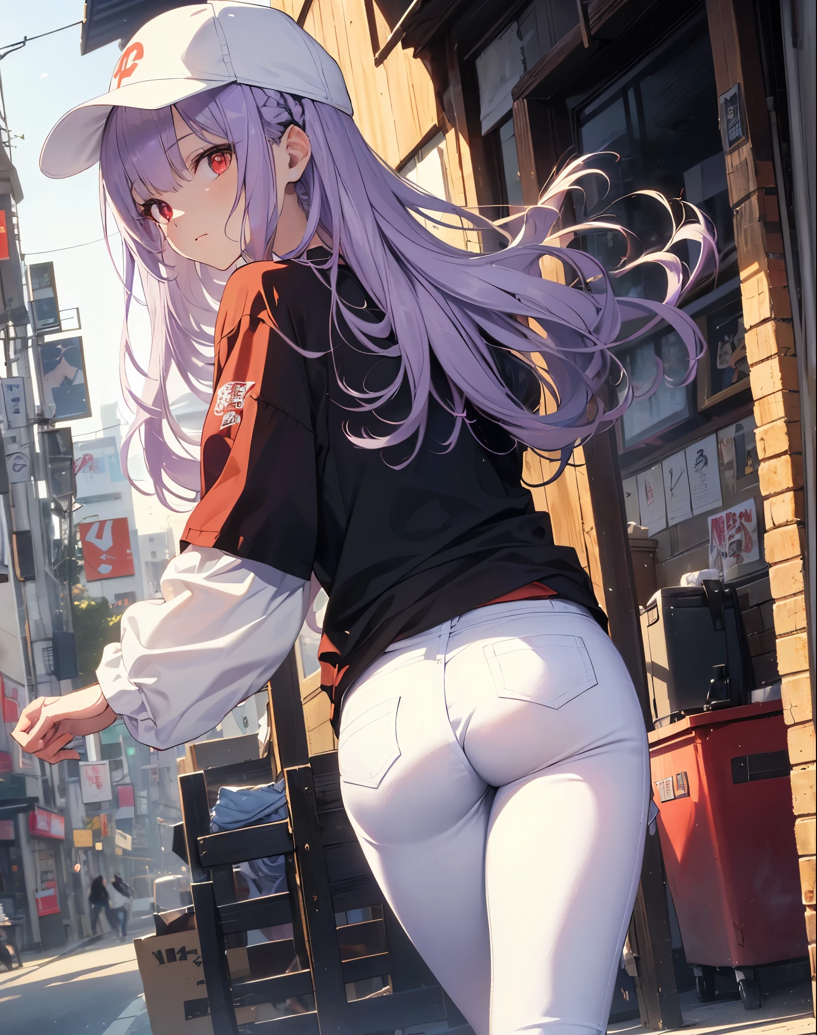 beautiful detailed 1 young girl,light purple hair,Rabbit ears,long hair,red eyes,(Completely naked:1.5),(Turn your back to your audience:1.0),(butt:1.0),(視聴者にbuttを突き出す:1.1)