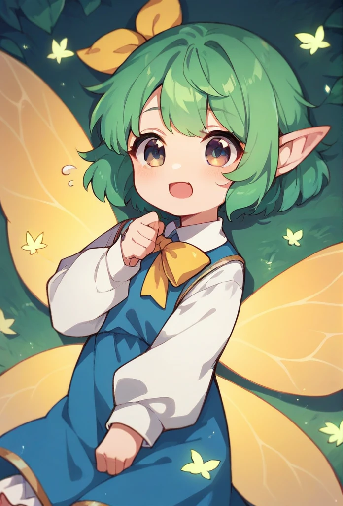 masterpiece, best quality, highres, intricate detail, 1girl, portrait, short hair, pixie cut, laughing, fairy wings, fairy, green eyes, pointy ears,
high detail hair, high detail eyes, high detail outfit, high detail hand, blue sky, <lora:add_detail:1>