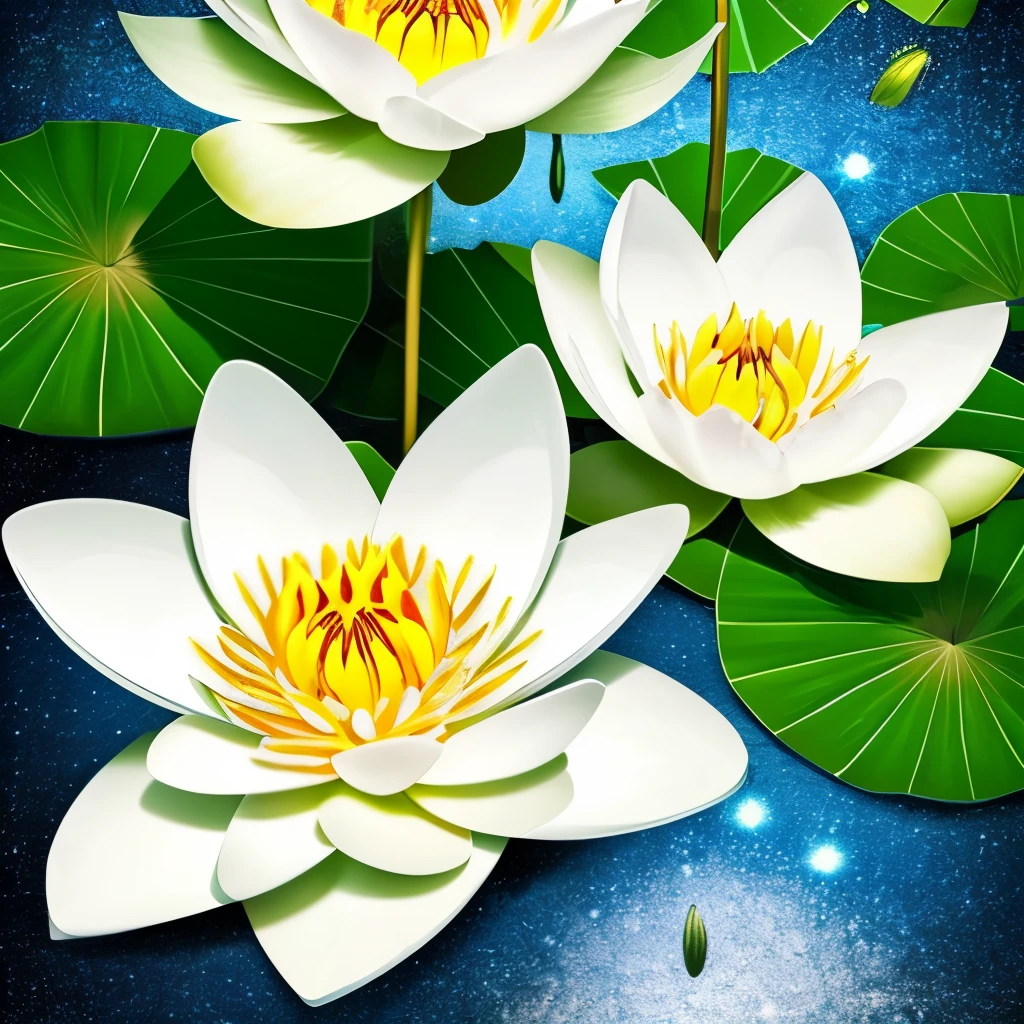 there are many white flowers that are glowing in the dark, beautiful flowers and crystals, glowing flowers, beautiful!!! digital art, magical flowers, luminous flowers, surreal waiizi flowers, with lotus flowers, magical colorful flowers, beautiful depiction, ethereal!!! ultra realistic, glowing delicate flower, by Li Song, lotus flowers, beautiful gorgeous digital art, beautiful!!!!!!!!!