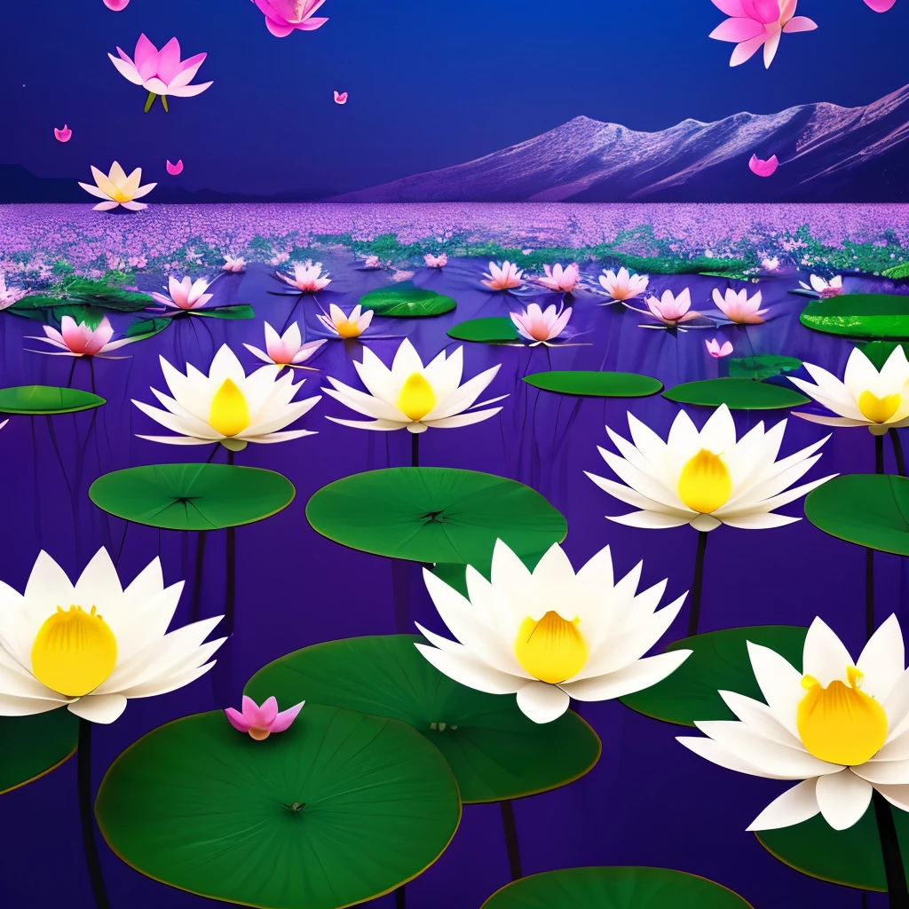 there are many white flowers that are glowing in the dark, beautiful flowers and crystals, glowing flowers, beautiful!!! digital art, magical flowers, luminous flowers, surreal waiizi flowers, with lotus flowers, magical colorful flowers, beautiful depiction, ethereal!!! ultra realistic, glowing delicate flower, by Li Song, lotus flowers, beautiful gorgeous digital art, beautiful!!!!!!!!!