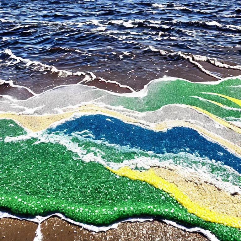 rainbow Foam, multicolor, realistic, masterpiece, text written with foam "FOAM", on the bank of sea, island covered with foam, 